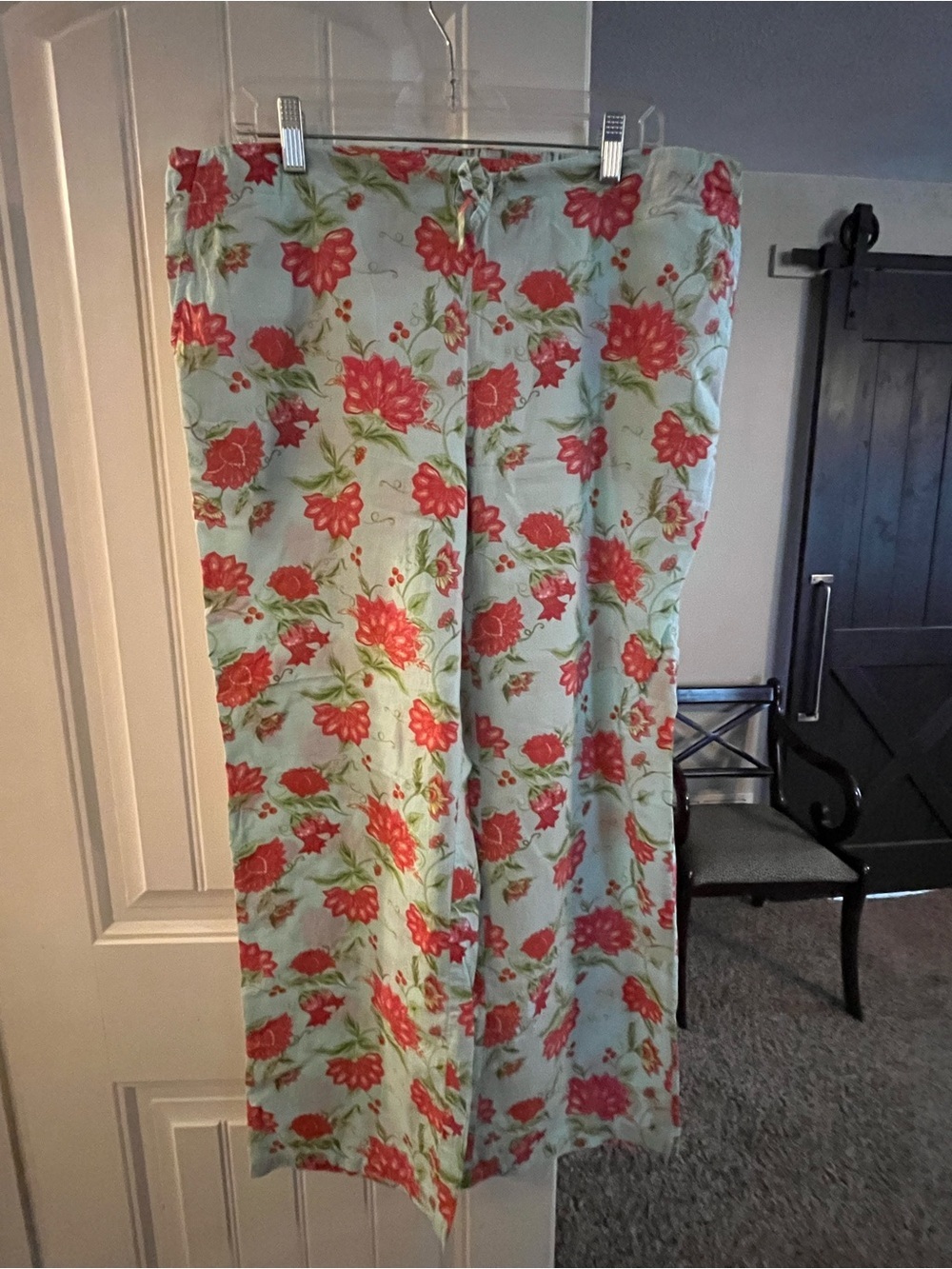 Mahogany Floral Print PJ Pants Light Blue & Coral, size XL
